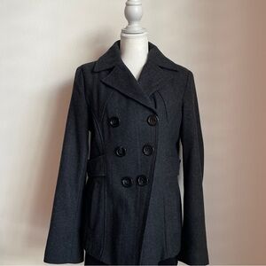 Vintage Y2K Double Breasted Peacoat Grey Wool Minimalist Indie Sleaze Grunge L